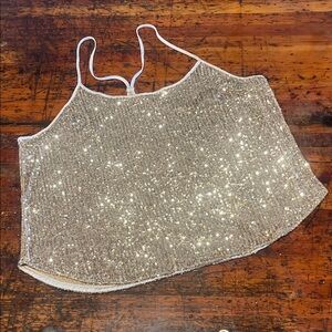 Victoria’s Secret XL boxy Sequin Embellished Gold Raceback tank
